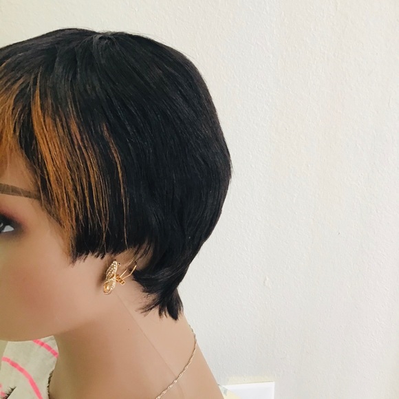 Women Wig Highlight Short Cut Full Machine Made No Lace Human Wig With Bang - Picture 3 of 4